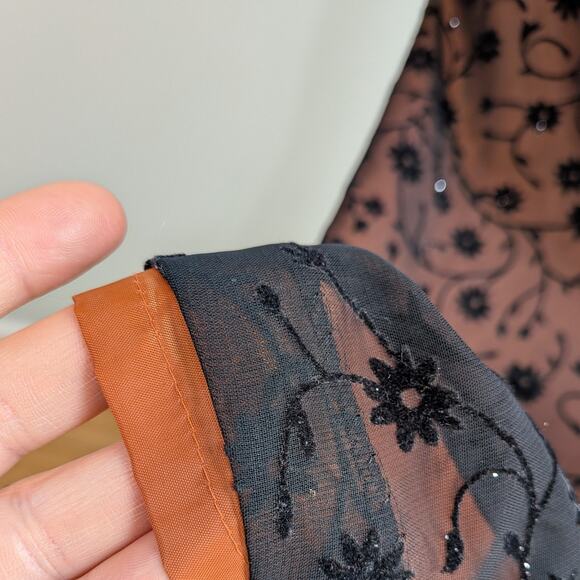 Vintage Morgan Co Prom Dress Maxi Gown 8 Brown Black Goth 90S Floral Overlay Y2K - Picture 10 of 13